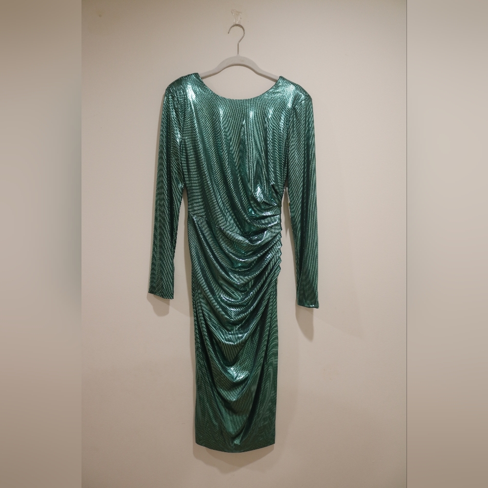 Dress the Population Women's Emilia Metallic Ruched Dress - Mint Multi - Picture 2 of 14